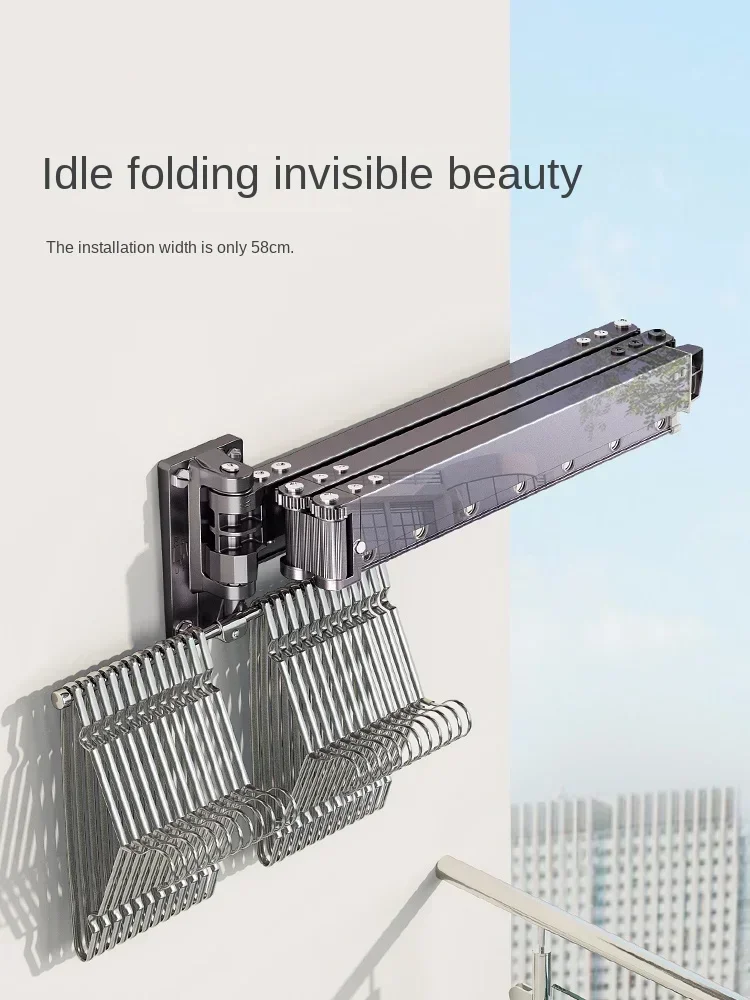 Folding drying rack invisible telescopic wall mounted household balcony cool quilt indoor and outdoor windows clothe drying pole