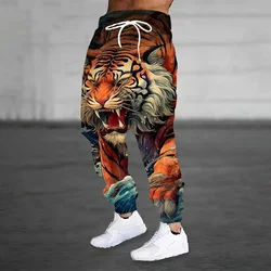 Winter thick warm pants fashion brave tiger print men's sweatpants men's loose casual pocket pull rope sweatpants