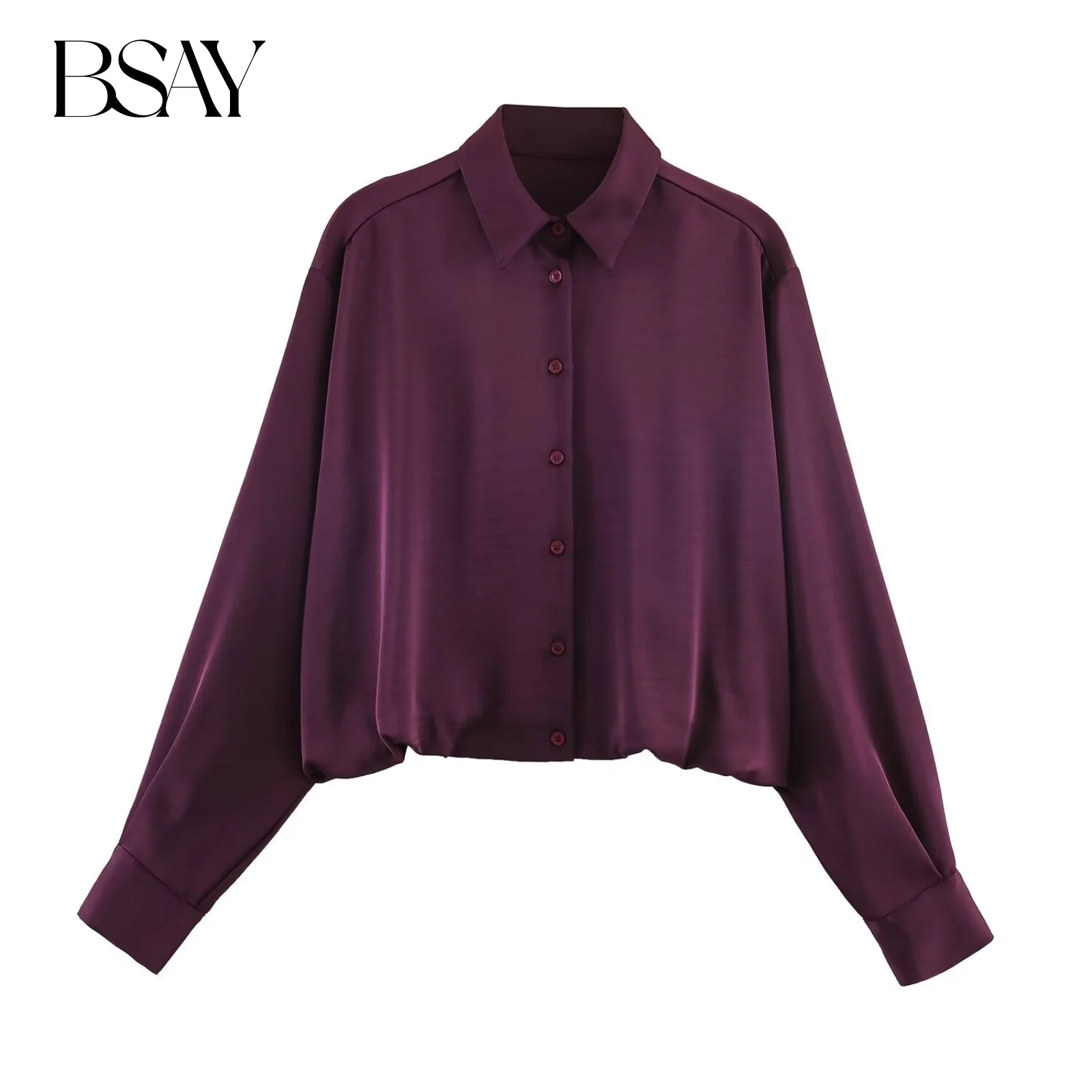 

BSAY Balloon Version атласная текстурированная рубашка для женщин модная осенне-зимняя однобортная блузка с длинными рукавами и лацканами женский топ