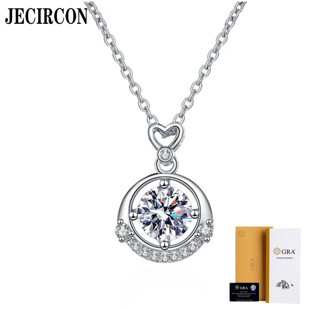 

JECIRCON 1ct Moissanite Crown Necklace Female Internet Celebrity Popular Korean Version Small Love 4 Claw Pendant Clavicle Chain