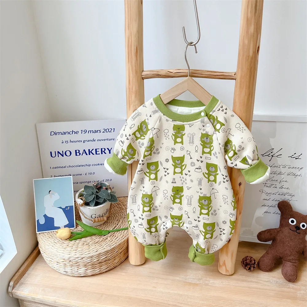 Nordic Style Cartoon Romper - Infant Baby's Autumn/Winter Outdoor Wear, Ins-Famous Onesie with Extra Warmth for Newborn Boys