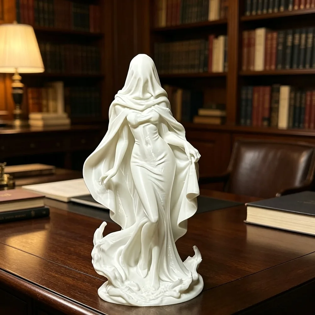 Statue Gothique Mystique Femme Voilée Sans Visage Imprimée en 3D – Décoration de Table pour Chambre Dark Academia – Cadeau Créatif