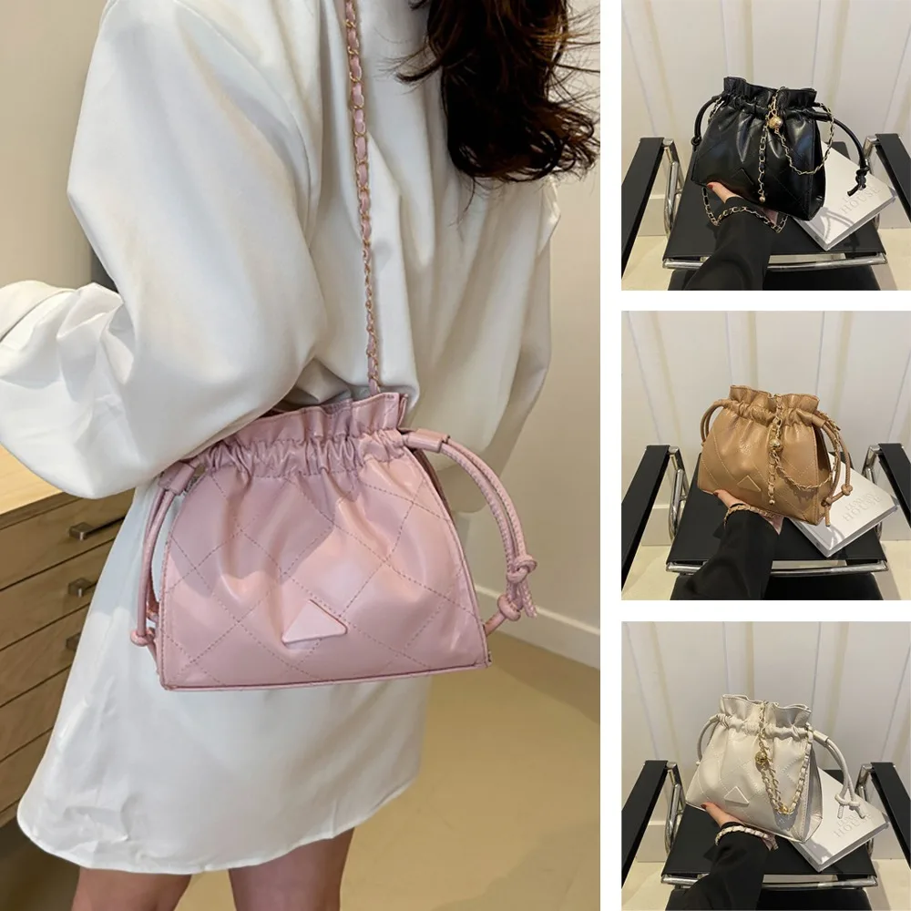 Trendy Solid Drawstring Bucket Bag Shoulder Bag Large Capacity Summer Beach Bag Handbag Casual Messenger Bag Commuting Bag