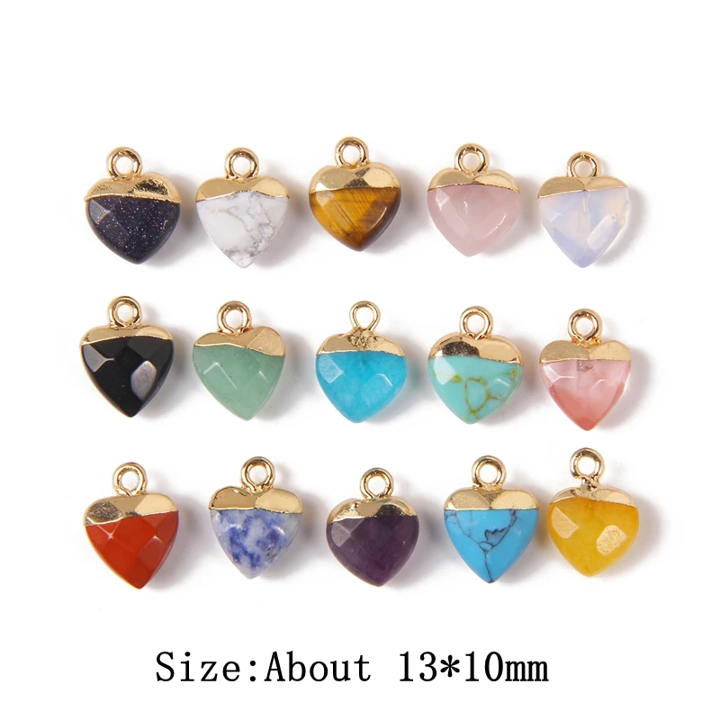 5Pcs/Lot Faceted Love Heart Stone Pendants Bead Natural Amethysts Opal Tiger Eye Gems Charm Energy Healing Yoga Pendants for DIY image 3