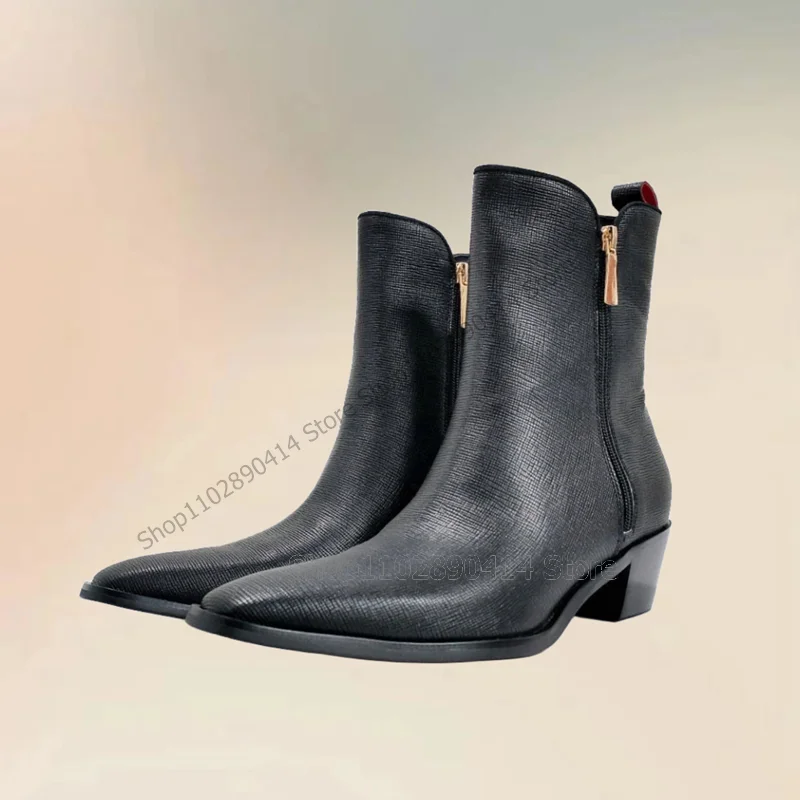 Gray Black Zipper Decor Mid Calf Pointed Toe Boots Fashion Side Zipper Men Boots Luxurious Handmade Party Office Men Dress Shoes