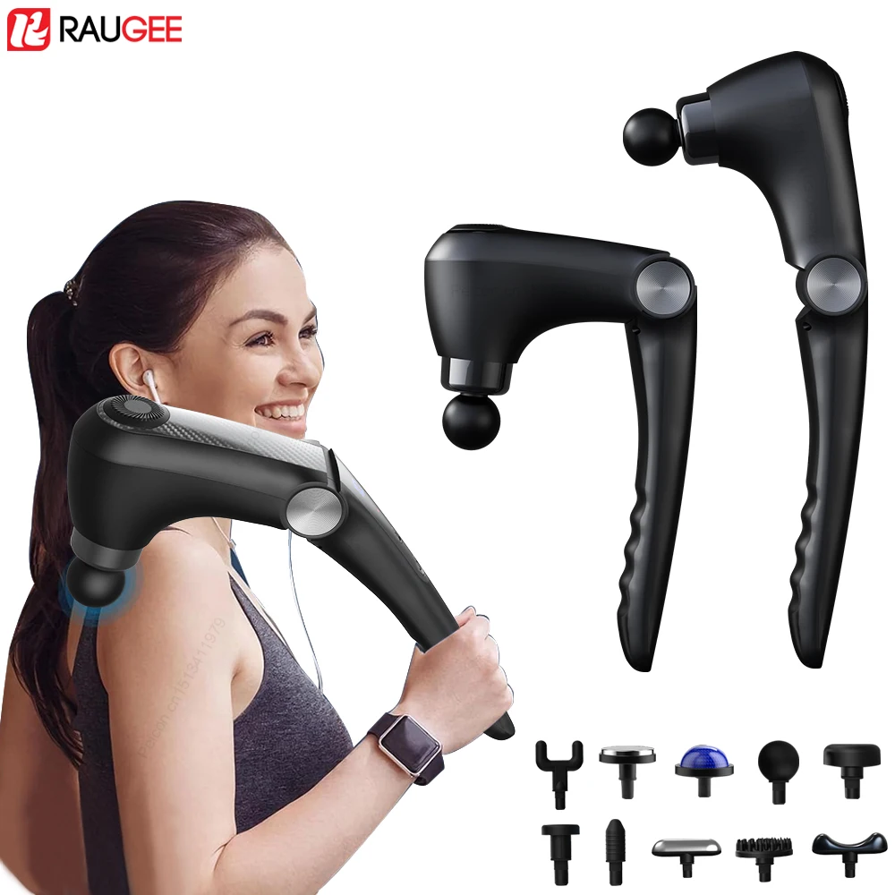 

Fascia Gun With Extended Handle Adjustable Massage Gun for Shoulder Neck Back Leg Hot Cold Compress Adjustable Body Massagers