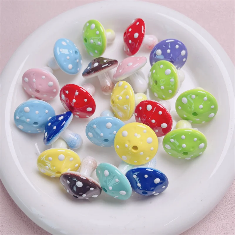 23MM Acrylic Colorful Three-Dimensional Hand Painted Mushroom Loose Beads Handmade For DIY Jewelry Making Bracelet Necklace