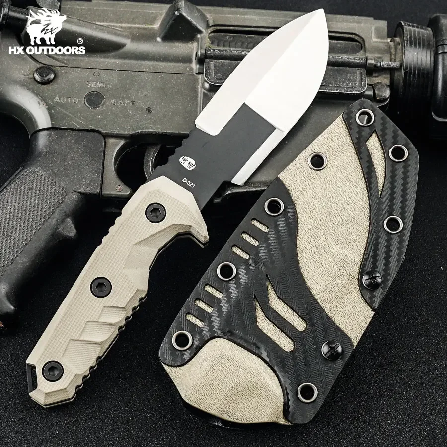 

HX OUTDORS Defense Knife Field Survival Knife EDC Tactical Straight Knife DC53 Steel Camping Hunting Tools