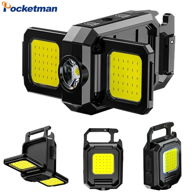 Multi-functional Three-head Keychain Flashlight Portable COB Mini Camping Light Outdoor Work Light Emergency Torch