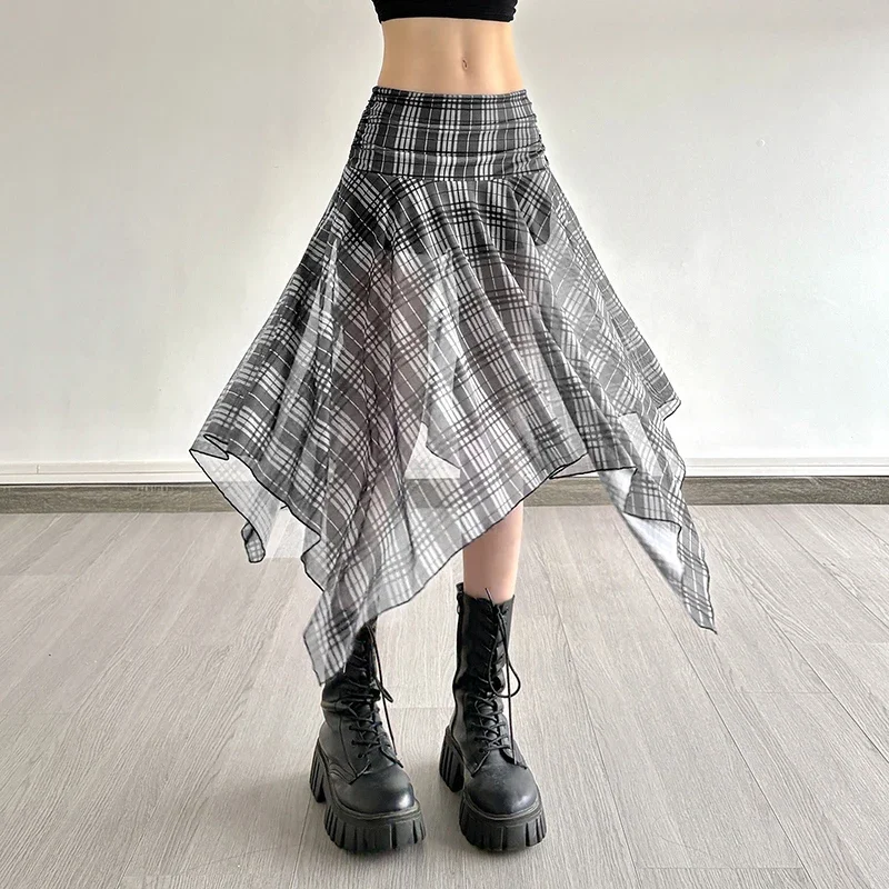 

Vintage Plaid Skirt Women Sexy Low Waist Short Skirts Summer Irregular Skirt Y2k Streetwear Harajuku Aesthetic