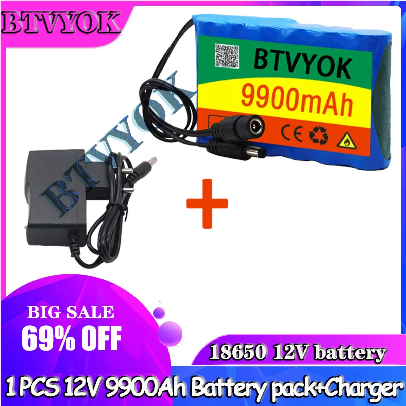 

6S2P 12V 9900 mah battery 18650 Li-ion 9.9 Ah Rechargeable batteries with BMS Lithium Battery packs Protection Board+Charger