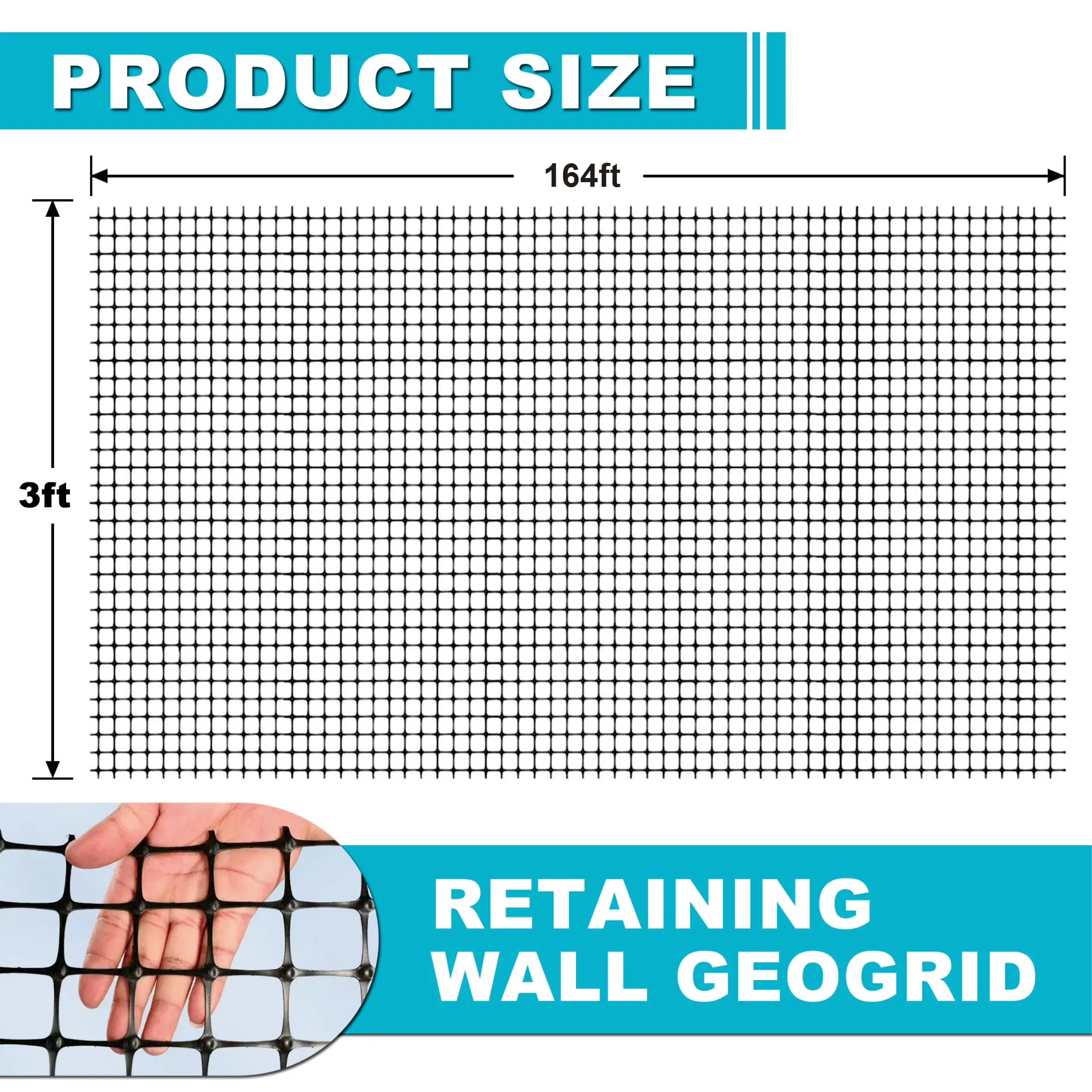 Geogrid for Retaining Wall, Bi-Directional Universal Stabilization Grid for Driveway & Plantation Fence, 3ft X 164ft