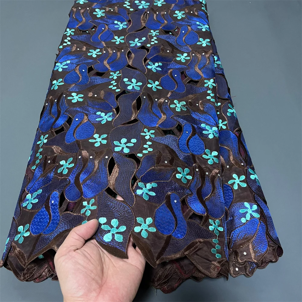 

2025 африканский нигерийский тюль, кружевная ткань для шитья платья, высокое качество, дамасский хлопок, чистая вышивка, свадебная вечеринка, 5 ярдов, ZJ064