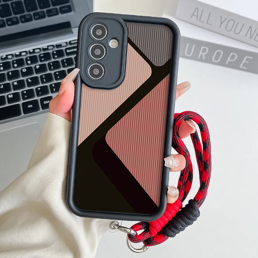 Color Block Wrist Chain Lanyard Case for Samsung A54 34 24 14 55 35 25 73 53 33 23 71 51 31 72 52 32 22 13 12 Hang Strap Case