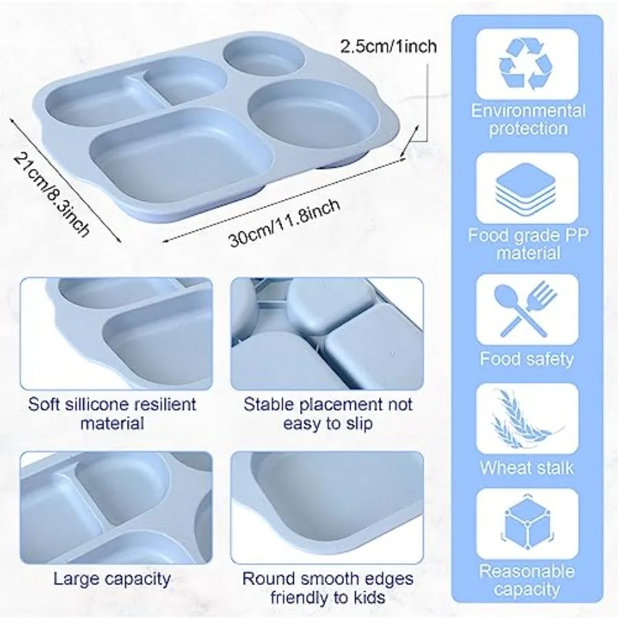 24 Pcs 11.8 Inches Wheat Straw Divided Plates Unbreakable Plastic Separated Compartment Dinner Plates Colorful Serving Lunch Tr