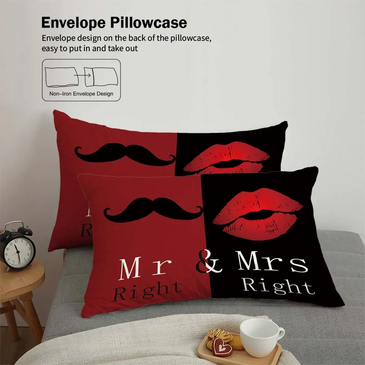 90gsm matte polyester bedding 3-piece set, 1 duvet cover+2 pillowcases, comfortable, warm and skin friendly, red and black color