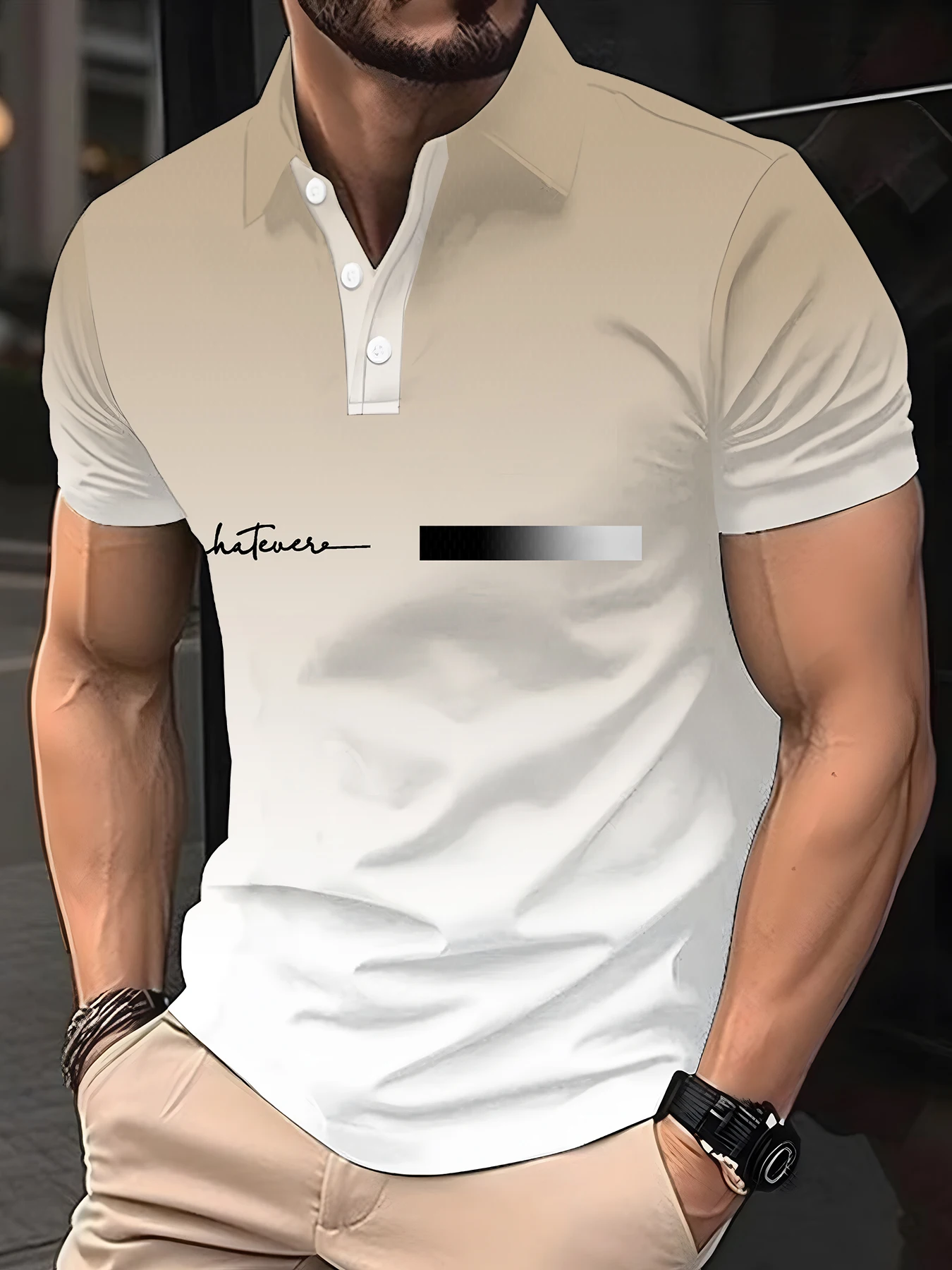 

Spring Summer Men Clothes Short Sleeve Turn-down Collar Polo Shirt Fake Pocket Print Business Casual Polo Shirt Resilient Tops