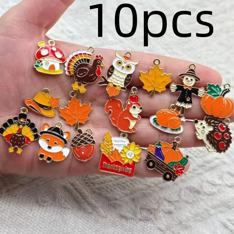 10PCS Enamel Squirrel Pinecone Charms Alloy Animal for Earrings Bracelet necklaces Pendants DIY Jewelry Making accessories