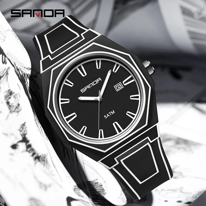 SANDA أعلى مقاوم للماء العلامة التجارية الفاخرة ساعة كوارتز رجالية التقويم مضيئة الإبداعية سلسلة فاخرة مضيئة ساعة يد كوارتز رجالية
