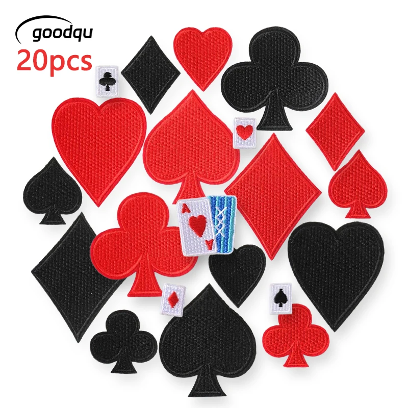 20 Stück Lot schwarz rot Patches für Jacken Poker Eisen auf Kleidung bestickt kleine Diy Stoffe Aufkleber Pack Nähen Bulk Thermal – Detail 1