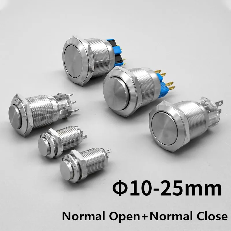 10mm 12mm 16mm 19mm 22mm Panel Hole Metal Button Switch Power Push Button Flat/High Head Momentary/Locking Soldering NO/NC