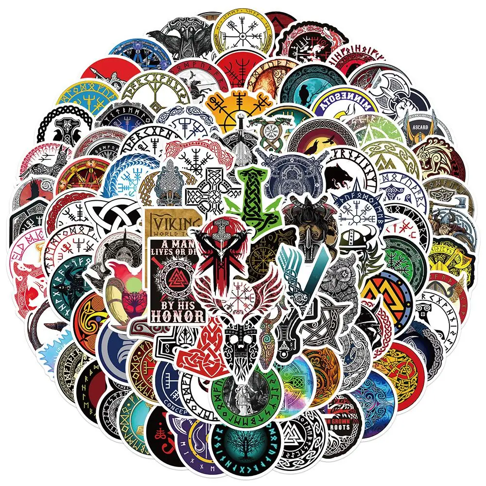 100pcs Mysterious Totem Symbol Rune Viking Pirates Style Sticker Toys for Laptop Suitcase Skateboard Decal Stickers