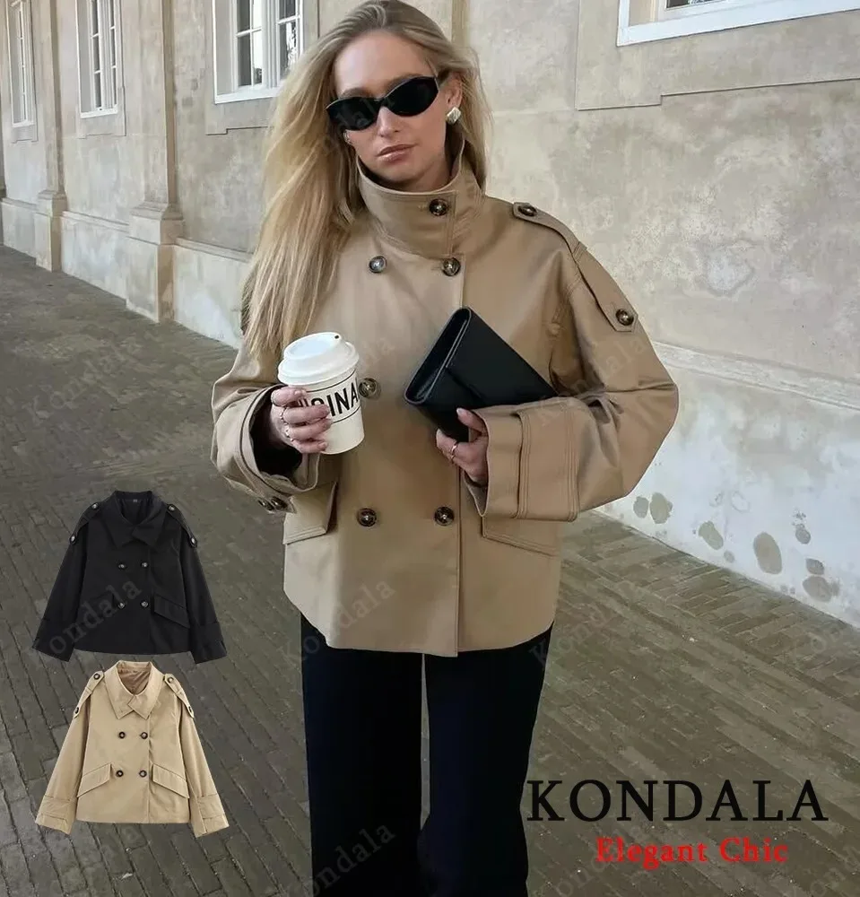 KONDALA Frauen Stehkragen Kurze Windjacke Straße Casual Taste Jacke Mantel 2025, Frühling Herbst Mode Elegante Dame Jacke