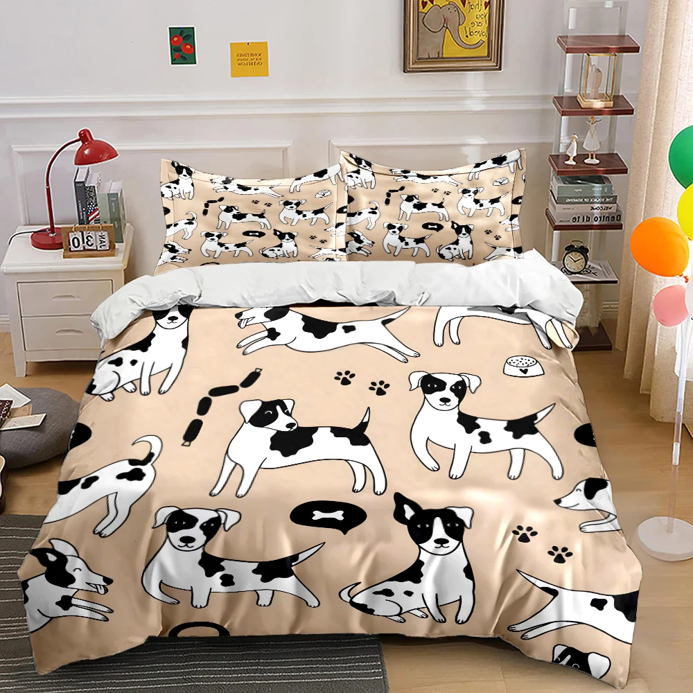 

Cartoon dog doodle pattern Pattern Duvet Cover Set Digital Print Colorful Polyester Bedding with Zipper Closur for kids gifts