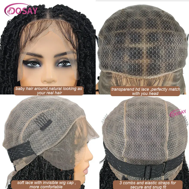 Parrucche sintetiche corte Dreadlock per le donne parrucca Afro riccia Twist dea Locs parrucche intrecciate con scatola ondulata treccia con corsetti anteriori in pizzo pieno