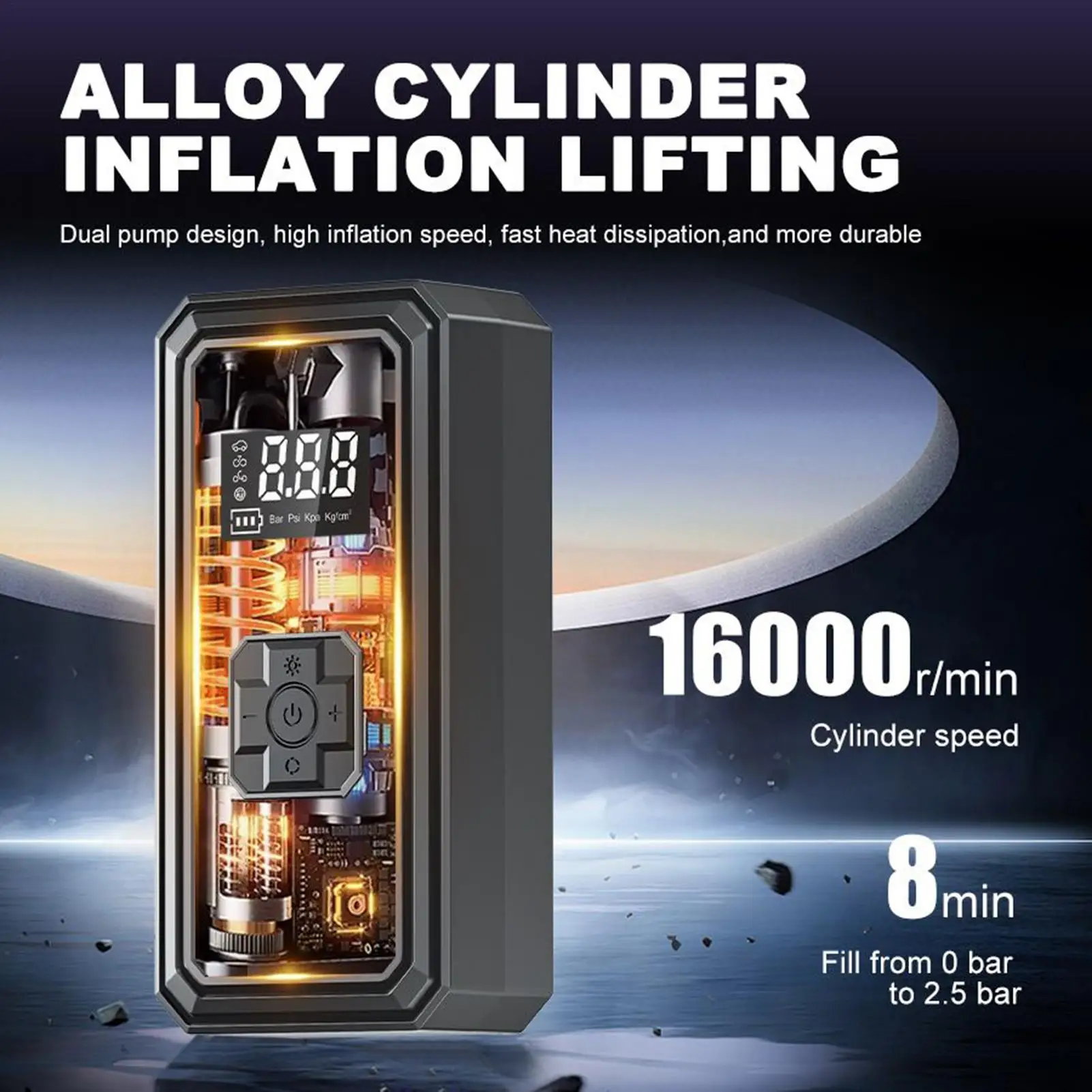 

Tire Air Pump with Lights Auto-Stop Cordless Portable Tire Pump Air Compressor for Car for Motorcycle Bike Ball Auto Inflatables