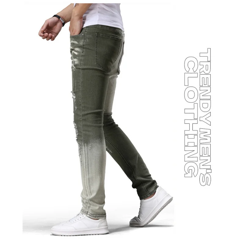 

Потертые мужские брюки в стиле ретро, ностальгические джинсы с цветными блоками, модные уличные стильные красочные стильные узкие брюки