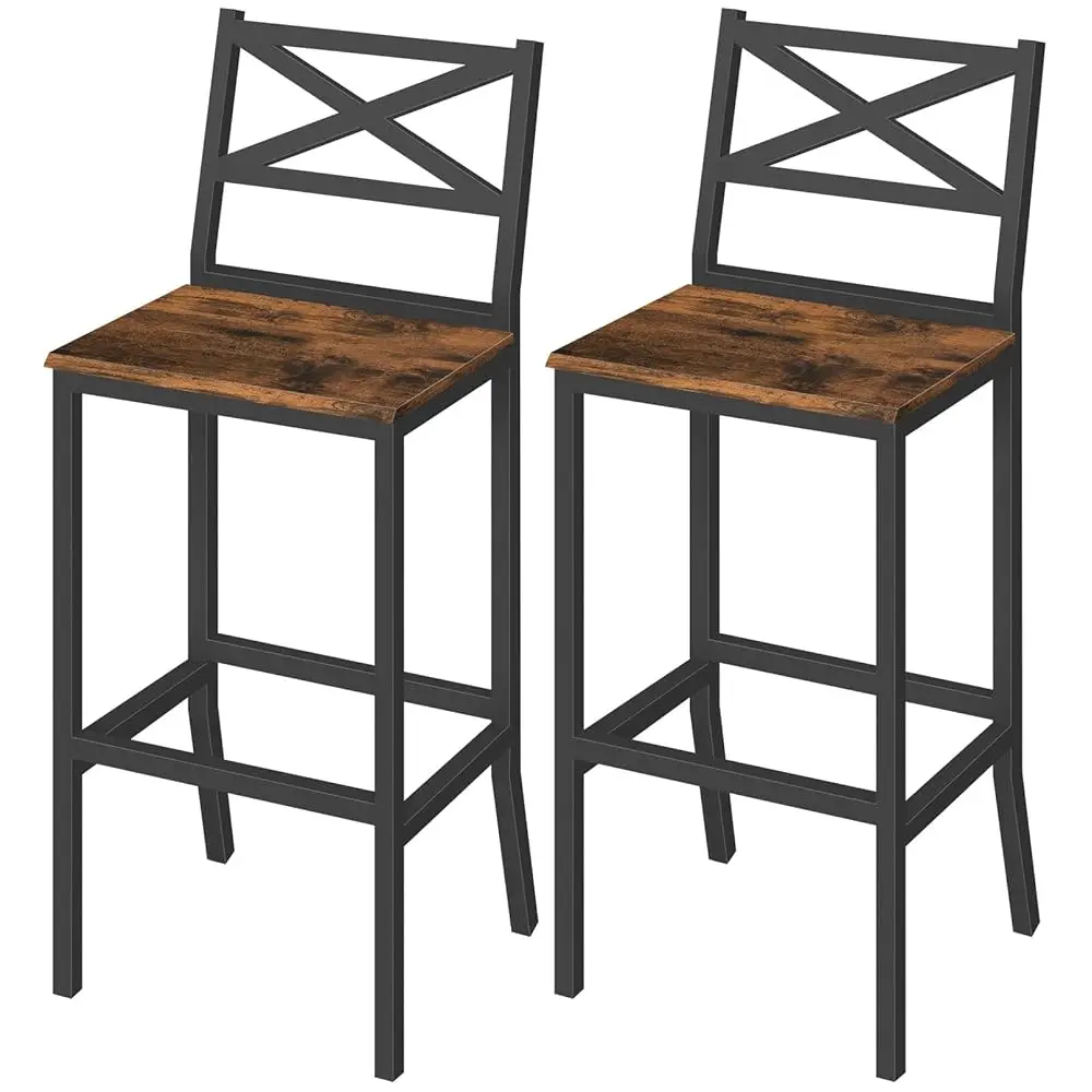 

Bar Stools, Set Of 2 Bar Chairs With Backrest And Footrest, 26"" Tall Counter Bar Stools, Kitchen Breakfast Bar Chairs, Easy