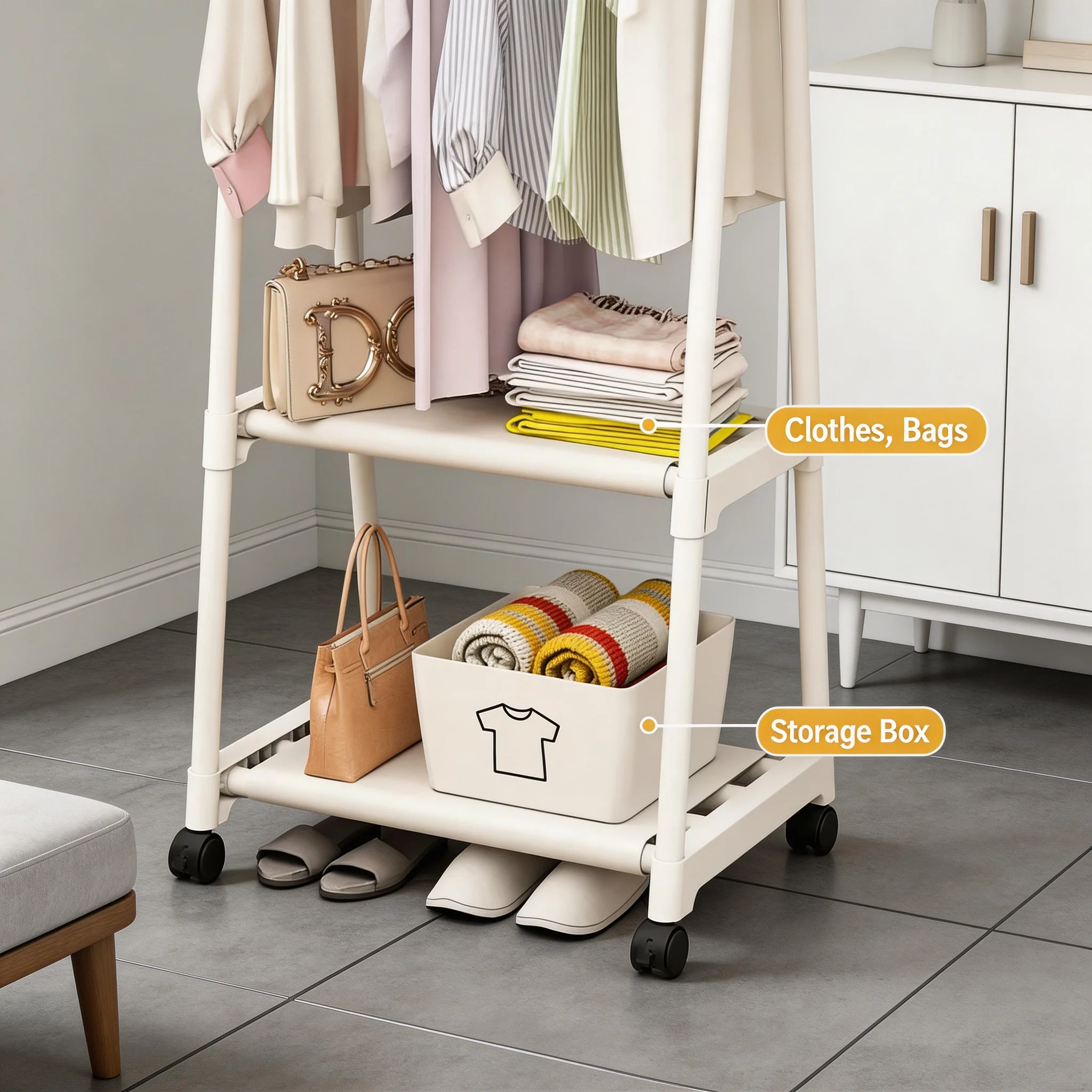 Multifunctional Coat Rack Movable Bedroom Clothes Hanger Stand Simple Coat Storage Shelf Space-saving Clothes Organizer Rack image 5