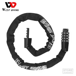 WEST BIKING Combination Bike Chain Lock 65-150cm Portable Anti-theft 4 Code Safety Bicycle Chain Lock MTB Road Bike Accessories