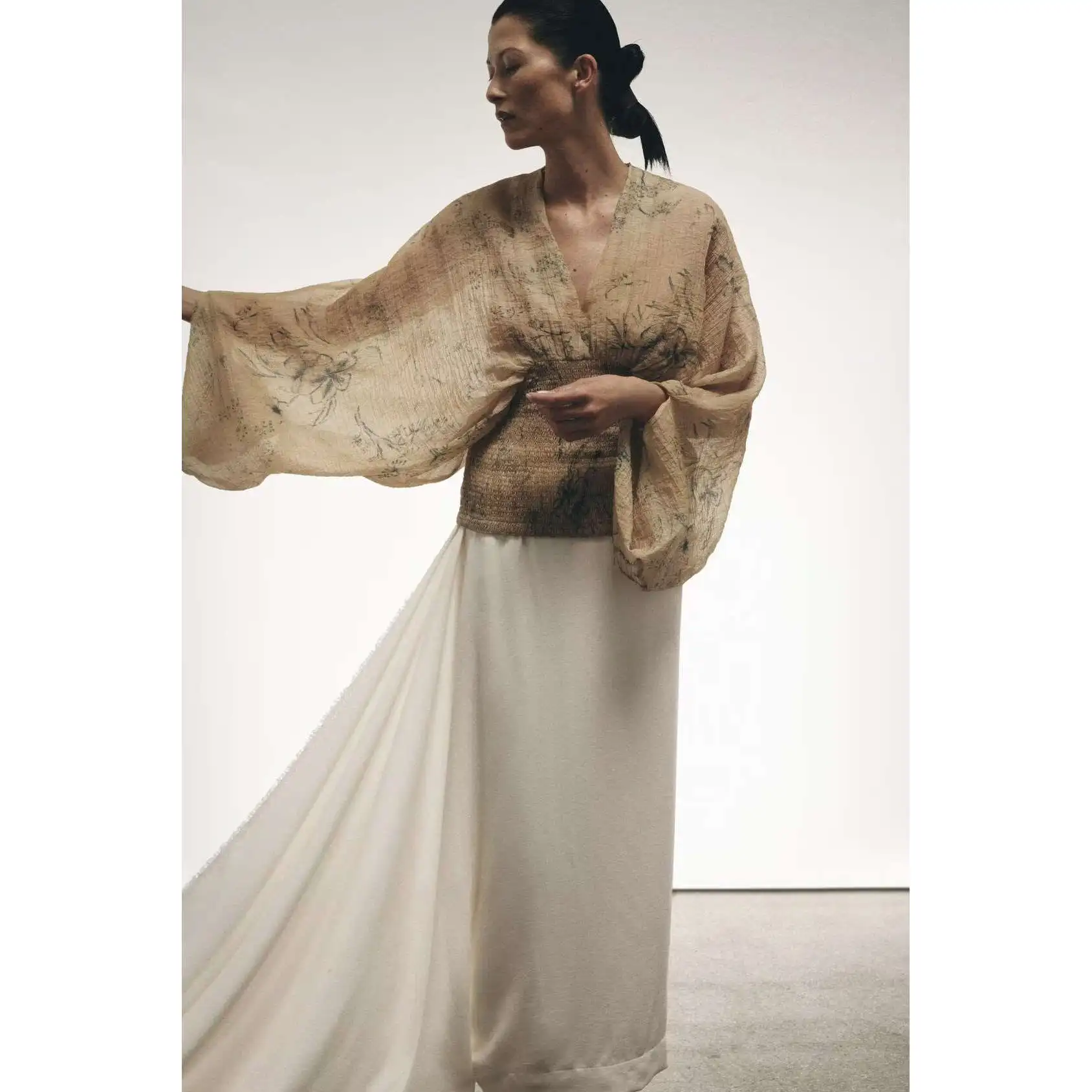 ファイオナブルストリート スレ レディース プリントVネックトップ 新入荷 通気性ポリエステル ロングスリーブ ルーズフィット アウトドアウェア