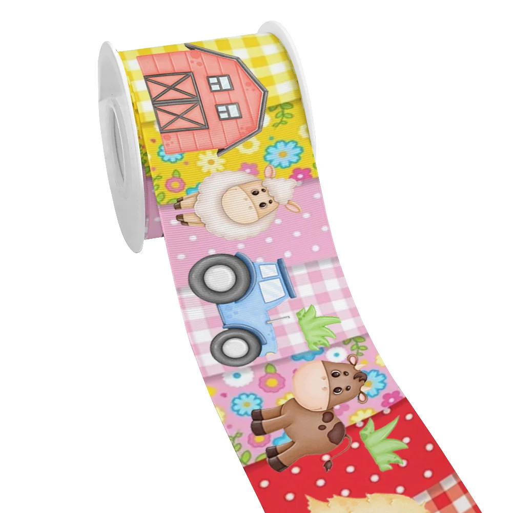 5 yards Farm Animals Cartoon Design Printed Grosgrain Ribbon for Cheer Bows DIY Girl Headwear Hair Bows Satin Ribbon