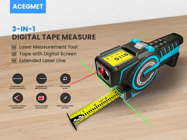 3-in-1 Laser Tape Measurement Distance Meter Device Digital Reading Distance Separation Tools Automatic Laser Range Finder