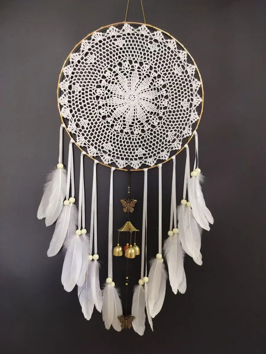 

Wife Husband Surprise Gift Vintage Wind Chime Dream Catchers Big Handmade Flower Web Gold Plating Metal Circle Hoop Dreamcatcher