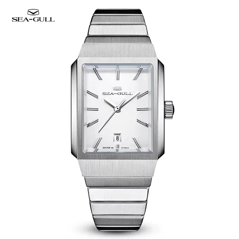 Seagull Women's Mechanical Watch ST4200 Movement Automatic Winding Silver Fashion Watch Square 316L Stainless Steel Watch 6169L