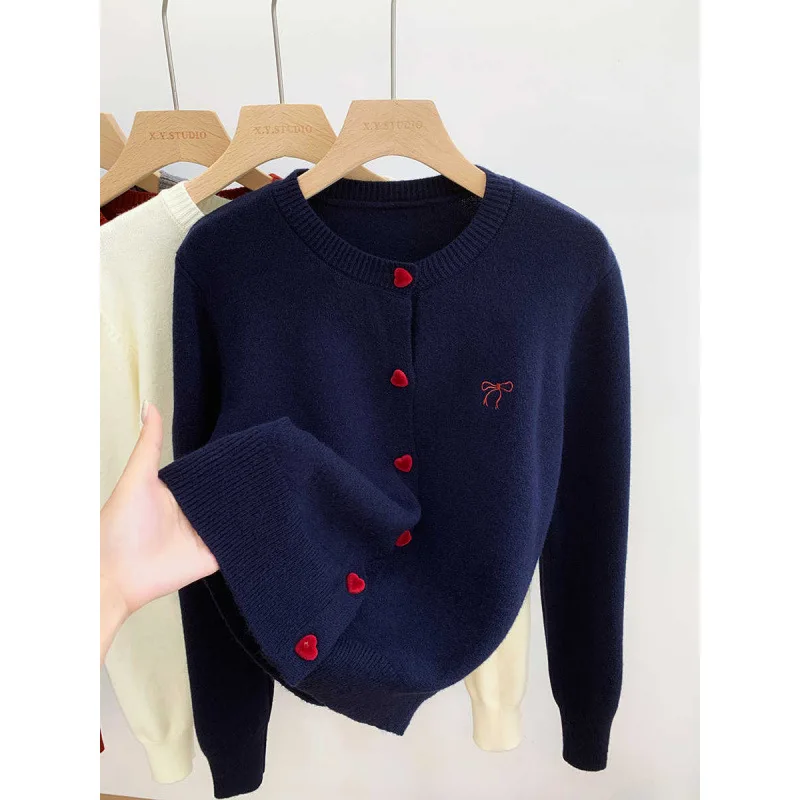 Ele Long Sve ニット カーディガン セーター 刺繍入り ノット 秋冬 ファッション アウター レディース