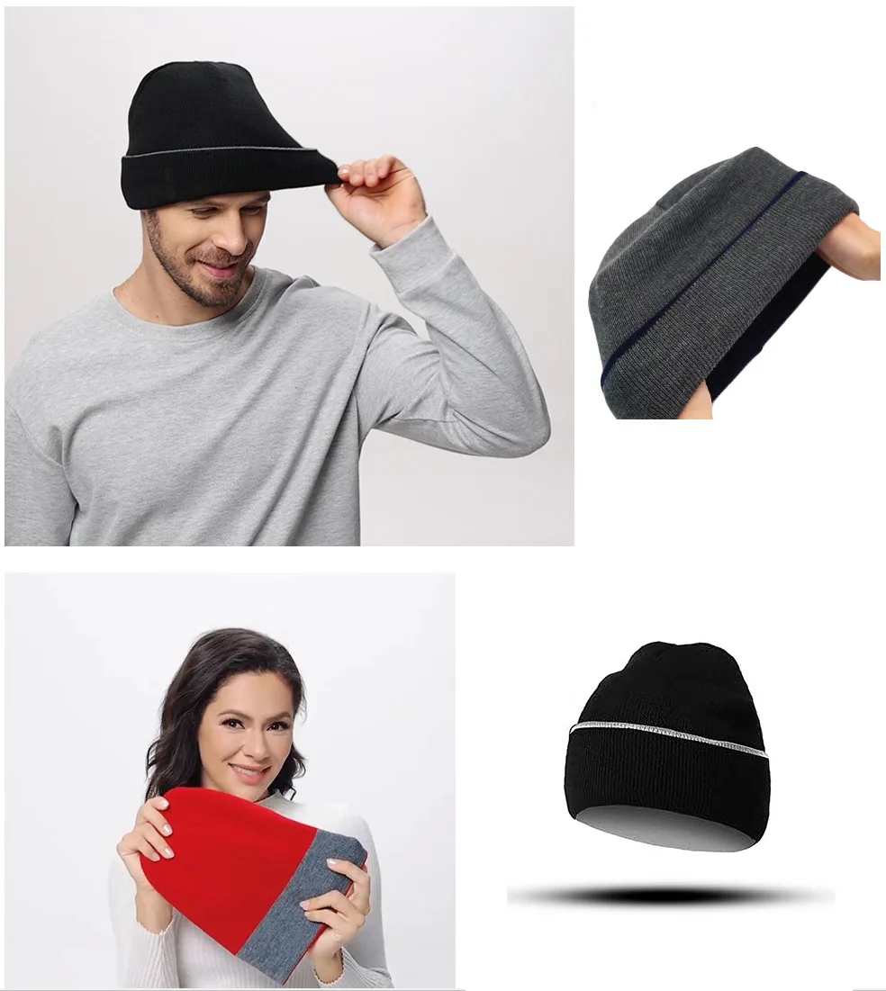 Double layer thick knitted hat, ice hat, skiing hat, jacquard hat, autumn and winter style, color blocked knitted hat, two-color