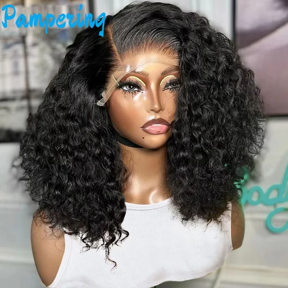 

13x6 Short Curly Water Wave Human Hair Bob Wigs Deep Wave Lace Frontal Human Hair Wigs Indian Bob Wig Human Hair 200% Density