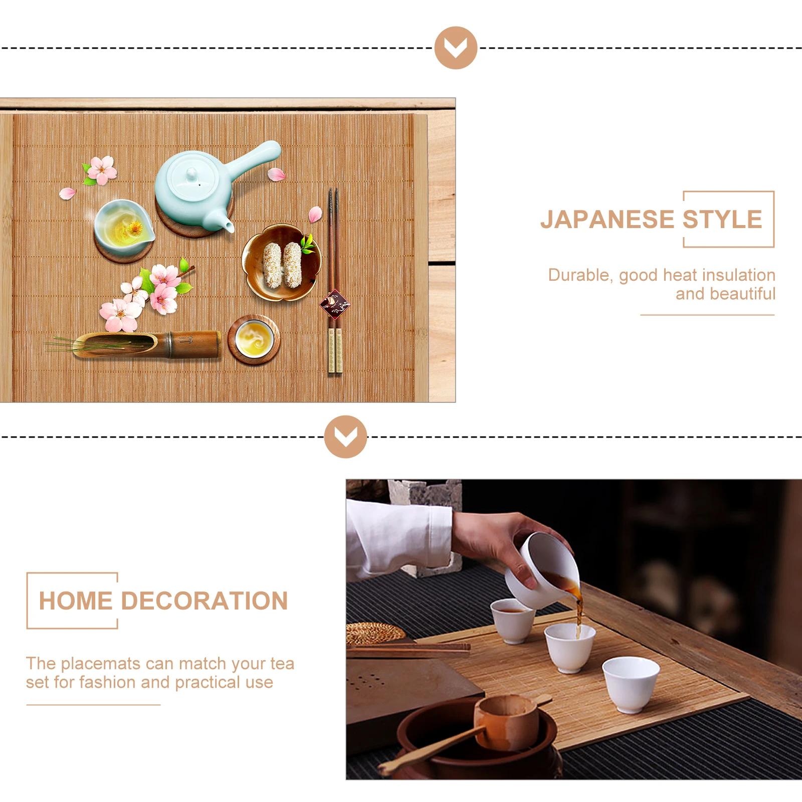

2pcs Insulation Pads Bamboo Placemats Table Decor Waterproof Heat Resistant Matching Tea Set Durability Safe Use Tableware
