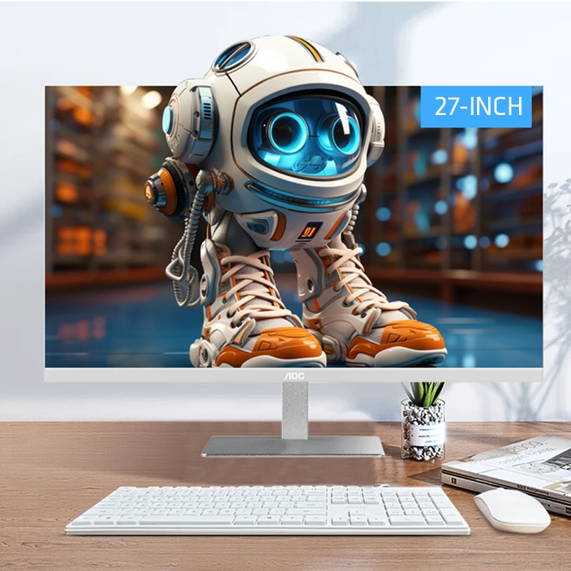 كمبيوتر مكتبي الكل في واحد من AOC HD تصميم ألعاب مكتبي فائق النحافة كمبيوتر أبيض 27 بوصة رباعي النواة N95 16G 512G الحالة الصلبة