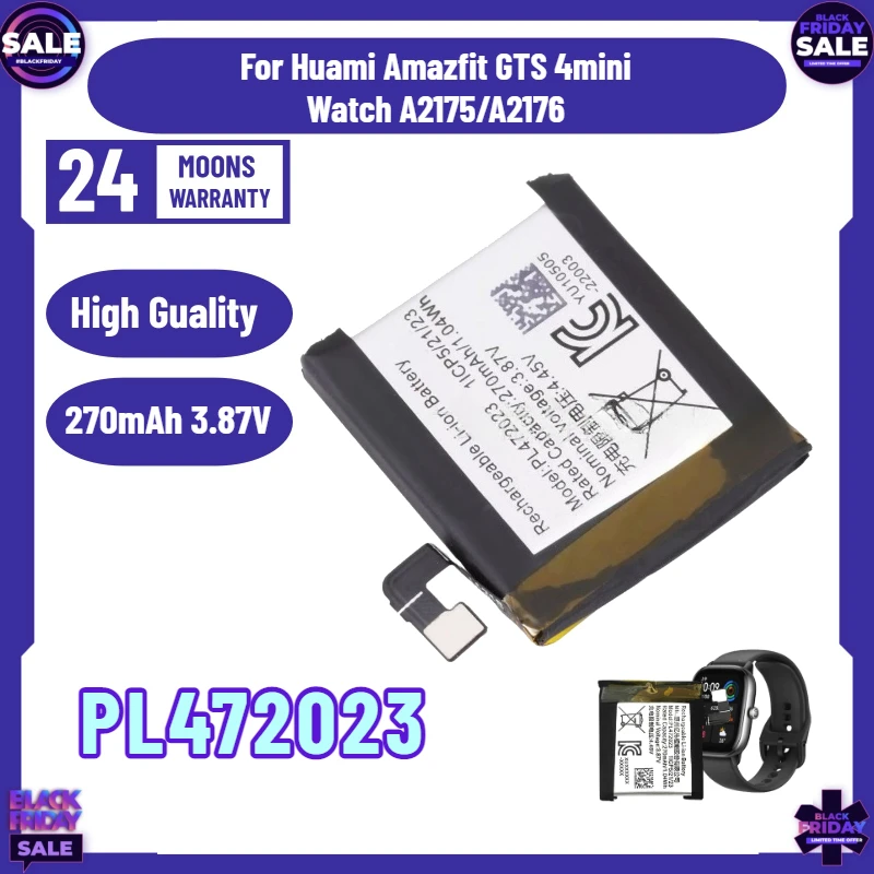 

270mAh. 3.87V Battery for Huami Amazfit GTS 4mini Watch A2175/A2176 PL382222GH 42mm Mini Lite Pro battery