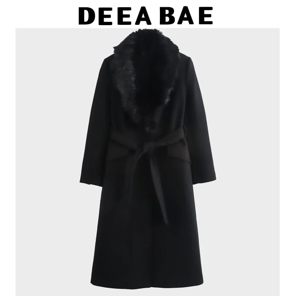 DEEABAE  European And American Style Autumn And Winter New Style Temperament Artificial Fur Effect Lapel Long Coat Jacket