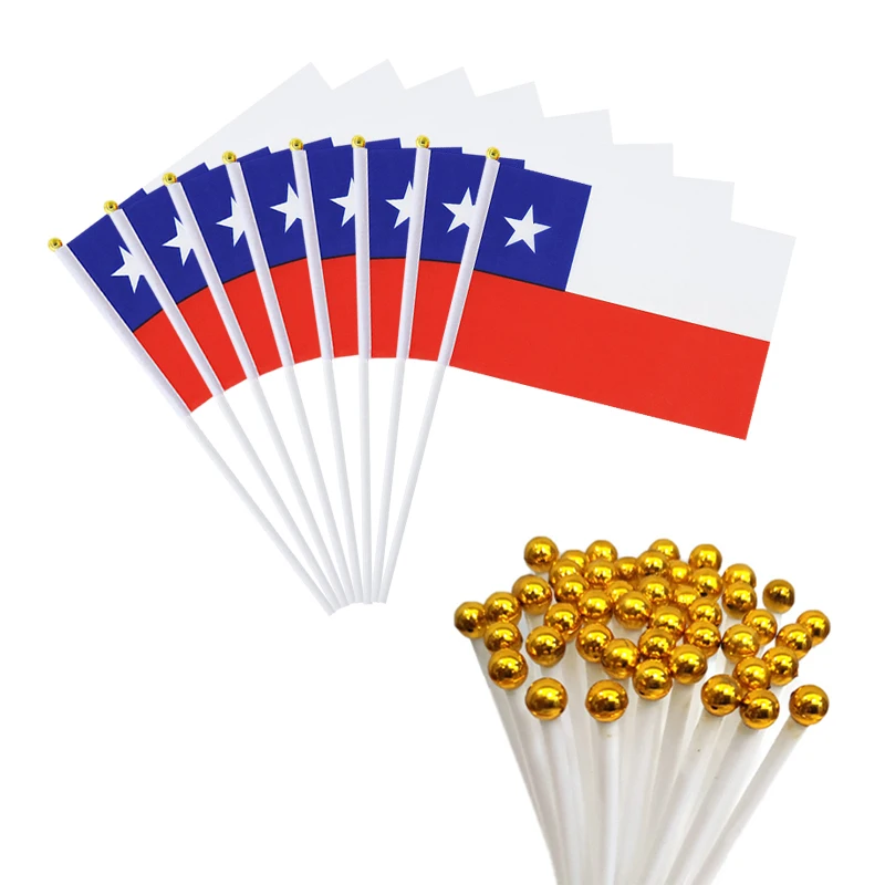 aerlxemrbrae   14*21CM  chile Hand Waving Flag 100pcs A Pack with Plastic flagpole   chile  hand flag