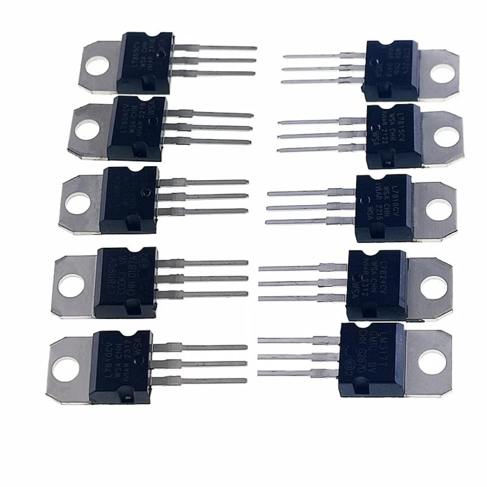 50pcs 10 Values L7805 7806 7812 7824 LM317 Voltage Regulator Kit Boxed