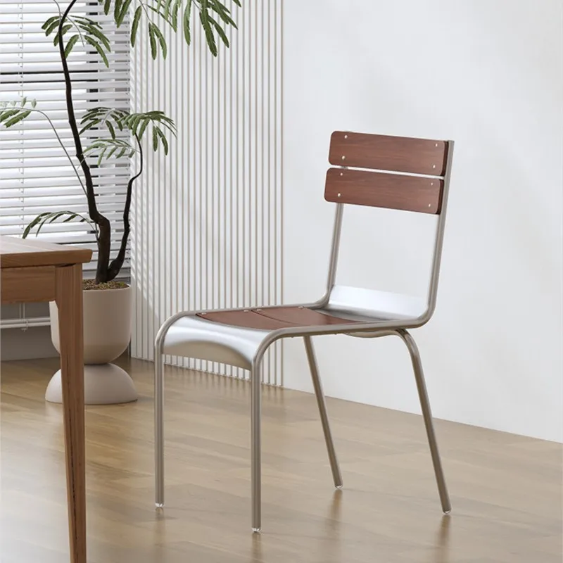 

MOMO Nordic Dining Chair Restaurant Simple Japanese Retro Stainless Steel Color Leisure Chair Cafe Solid Wood Backrest Chair