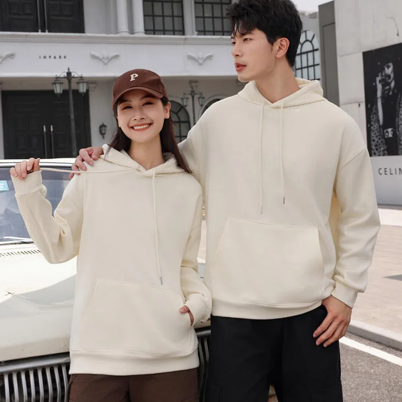 

Autumn and Winter Unisex Pullover Hoodies for Couples Solid Color Sweatshirt with Hood Cord Fleece Brushed Long Sleeve Hoodies